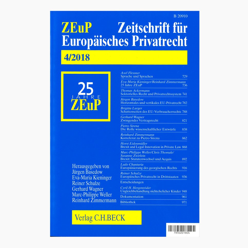 Sample cover of the magazine "Zeitschrift für Europäisches Privatrecht (ZEuP)"