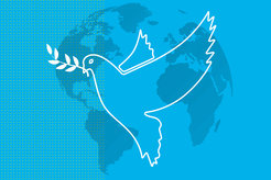 Peace dove in from of world map
