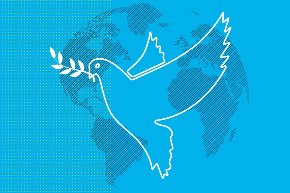 Peace dove in from of world map