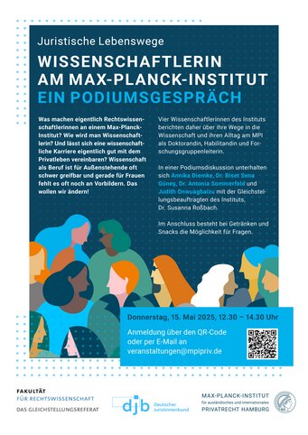Podiumsgespräch "Juristische Lebenswege: Wissenschaftlerin am Max-Planck-Institut" - Plakat
