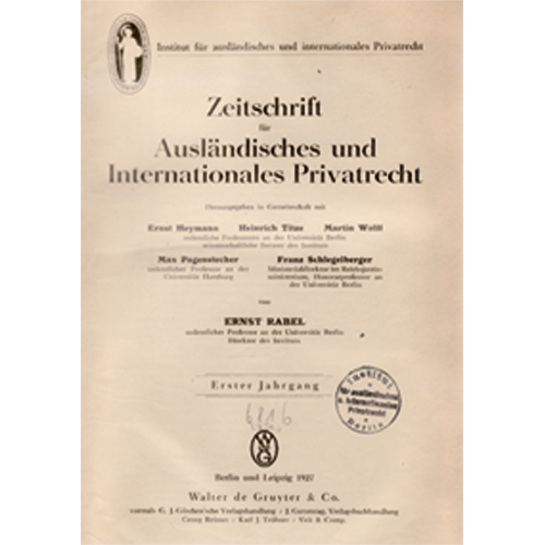 1927 von Rabel als zentrales deutsches Forum für die Grundlagenforschung auf den Gebieten des Privat-, Wirtschafts- und Verfahrensrechts in ihren internationalen Aspekten gegründet, wird die Institutszeitschrift 1961 zu Ehren des ehemaligen Direktors in Rabels Zeitschrift (RabelsZ) umbenannt.
