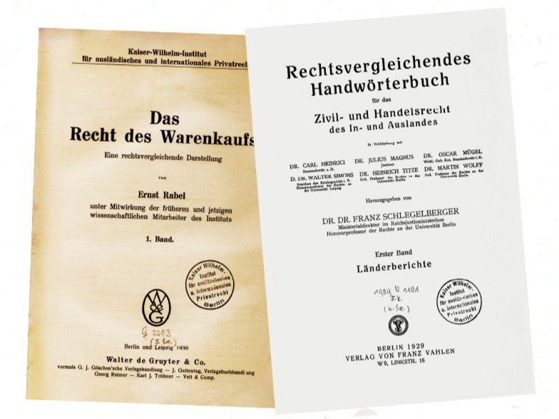 1936 erscheint der erste Band von Rabels rechtsvergleichendem Hauptwerk „Das Recht des Warenkaufs”, später Grundlage des Haager Einheitlichen Kaufrechts. Im zweiten Band (1958 posthum erschienen) wird erstmals der Rechtsvergleich zur Rechtsvereinheitlichung eingesetzt. Seit 1929 gibt das Institut ein „Rechtsvergleichendes Handwörterbuch für das Zivil- und Handelsrecht“ in sieben Bänden heraus