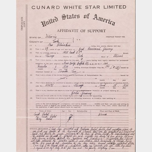 1938 Affidavid of Support Rheinstein