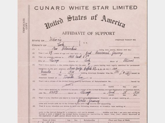 1938 Affidavid of Support Rheinstein