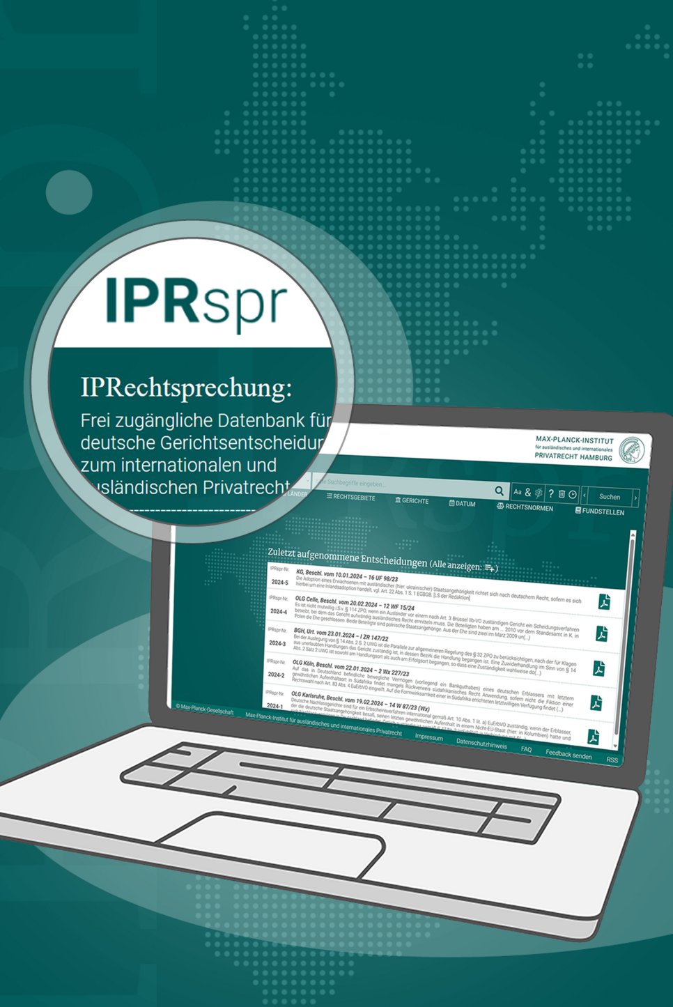 Grafische Darstellung der IPRspr-Webseite auf einem Laptopbildschirm